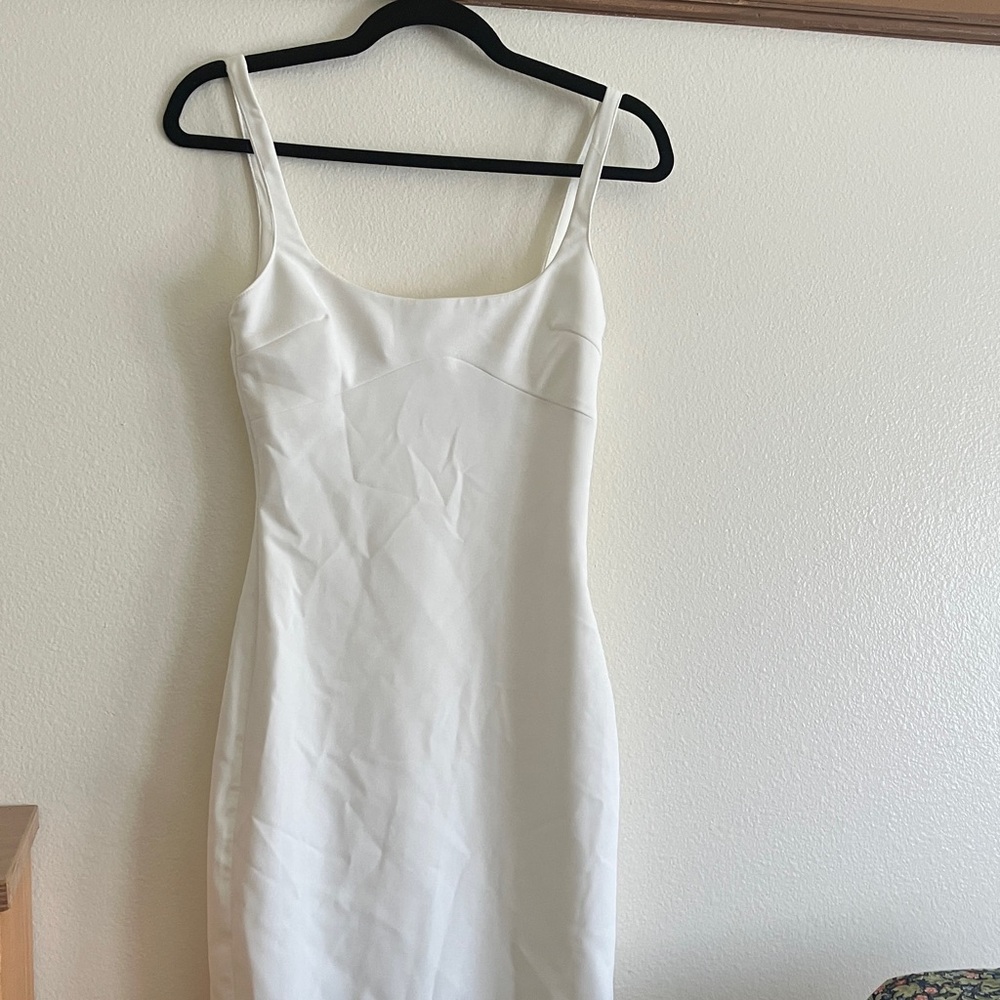 Zara White Slim Square-Neck Midi Dress
